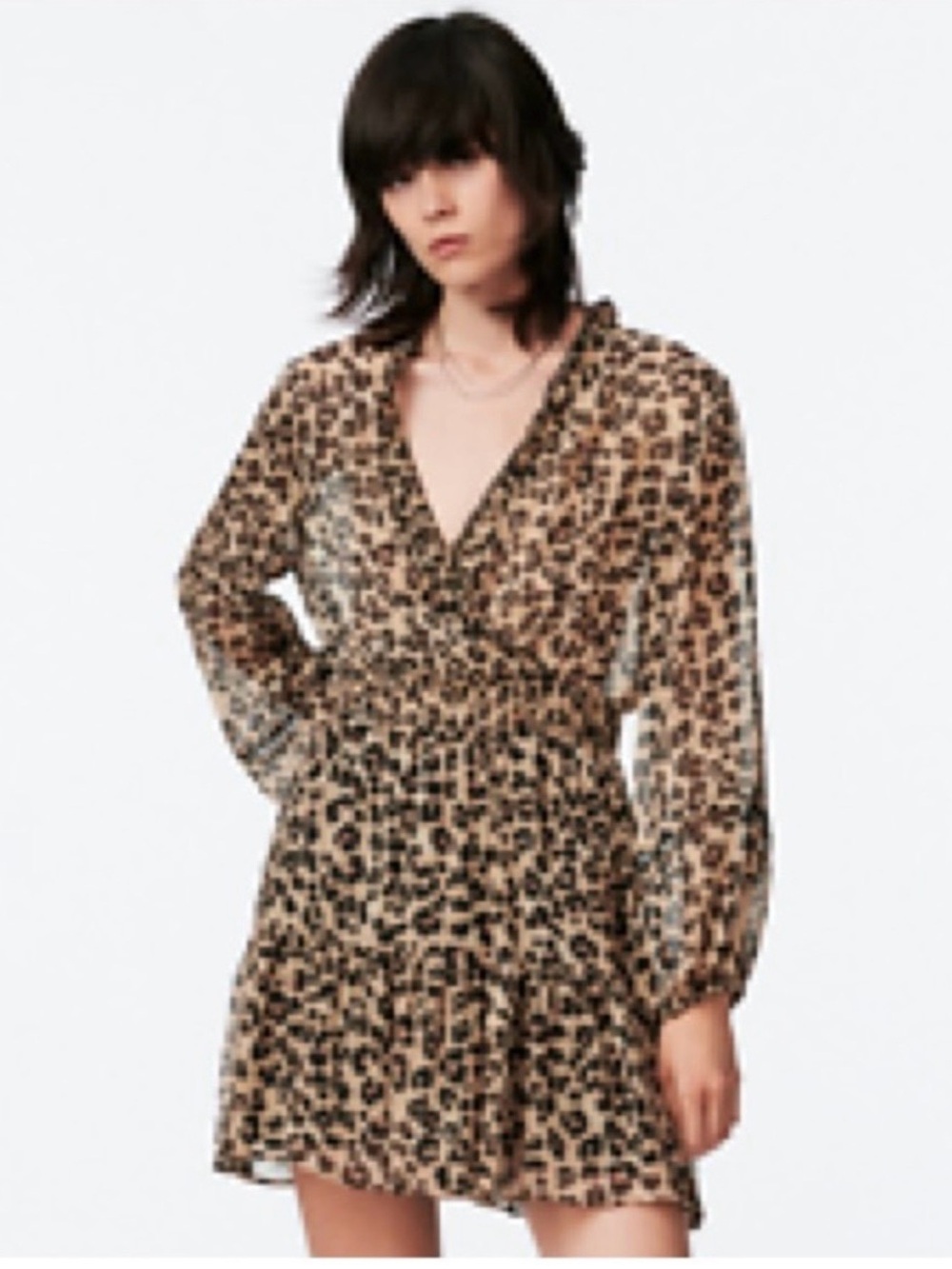 Zara Leopard Tiered Mini Dress - Beige & Black